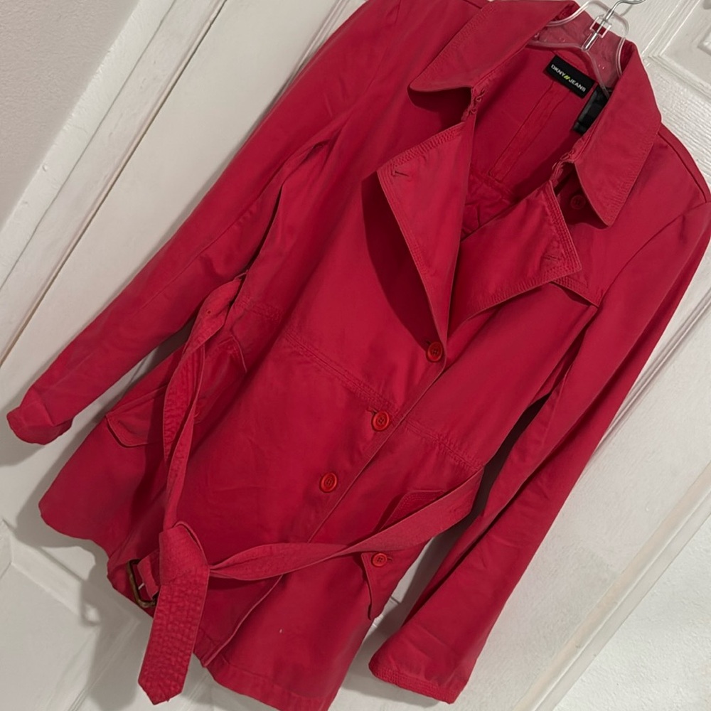 Vintage DKNY Jeans hot pink pleated trench coat.Size Large